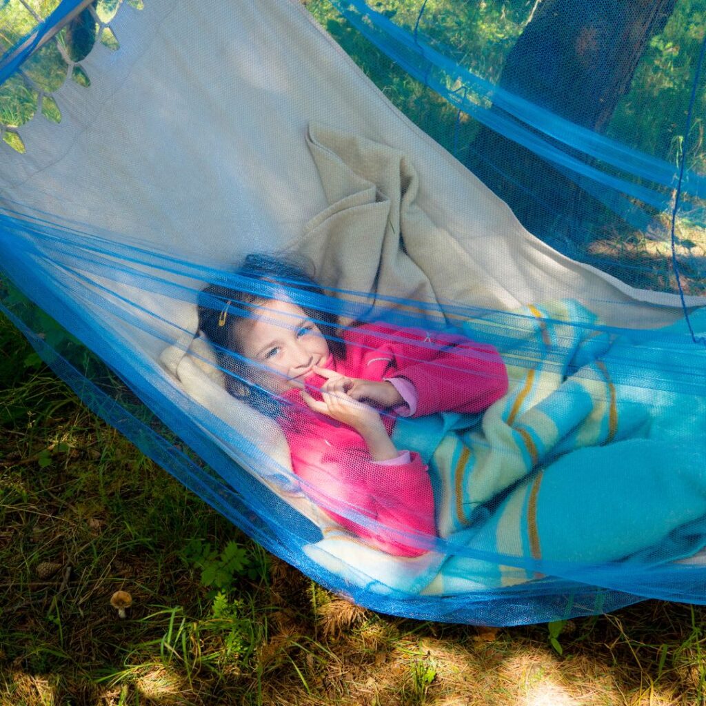 Mosquito net over hammock