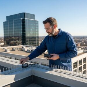 technician performing a maintenance check, part of a long-term bird management plan