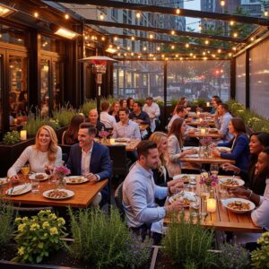 Group of people dining outside