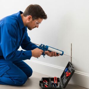Tech spraying a wall