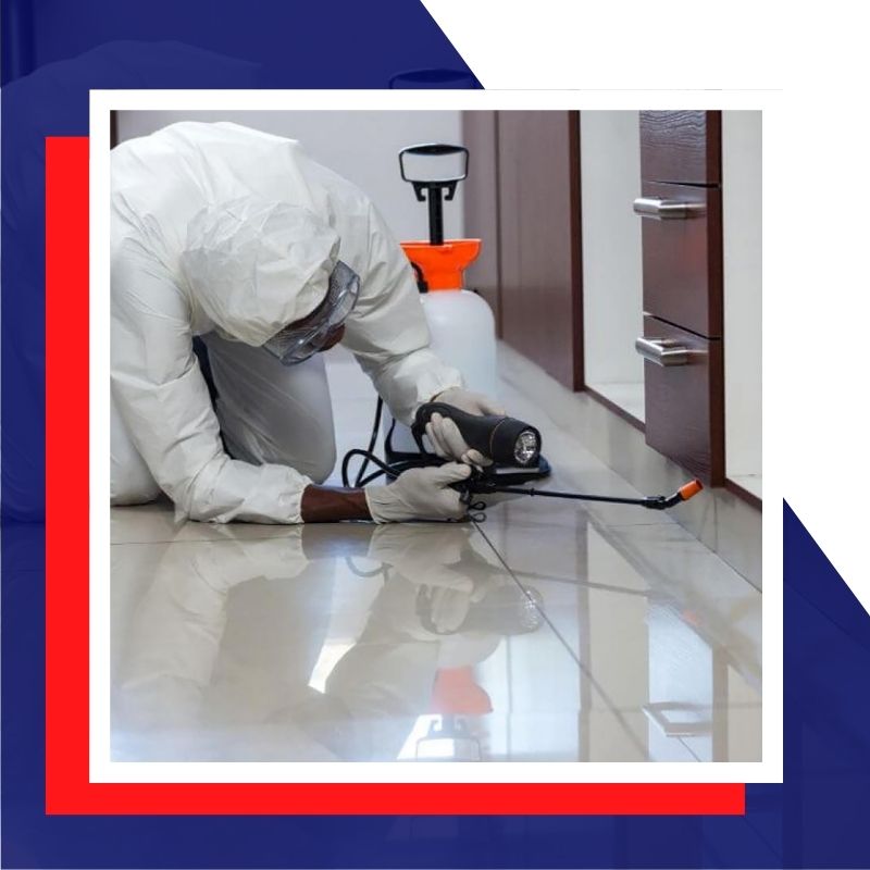 spraying under counters of medical facility