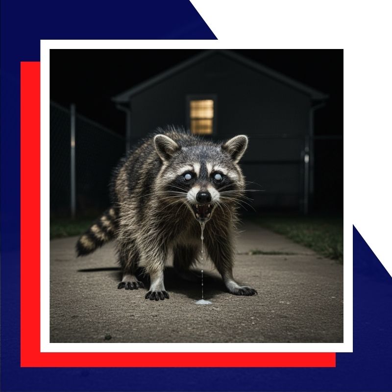 rabid raccoon with crazy eyes