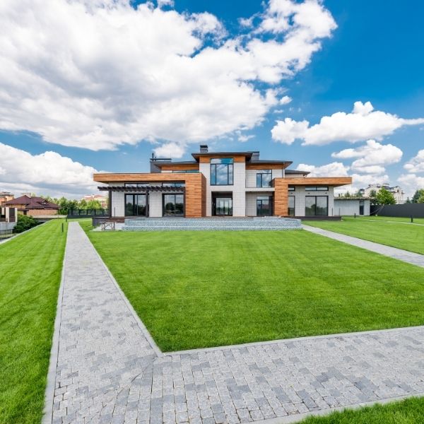house with stone path